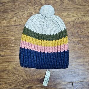 NWT Madewell Striped Merino Wool/Alpaca Blend Pom-Pom Beanie